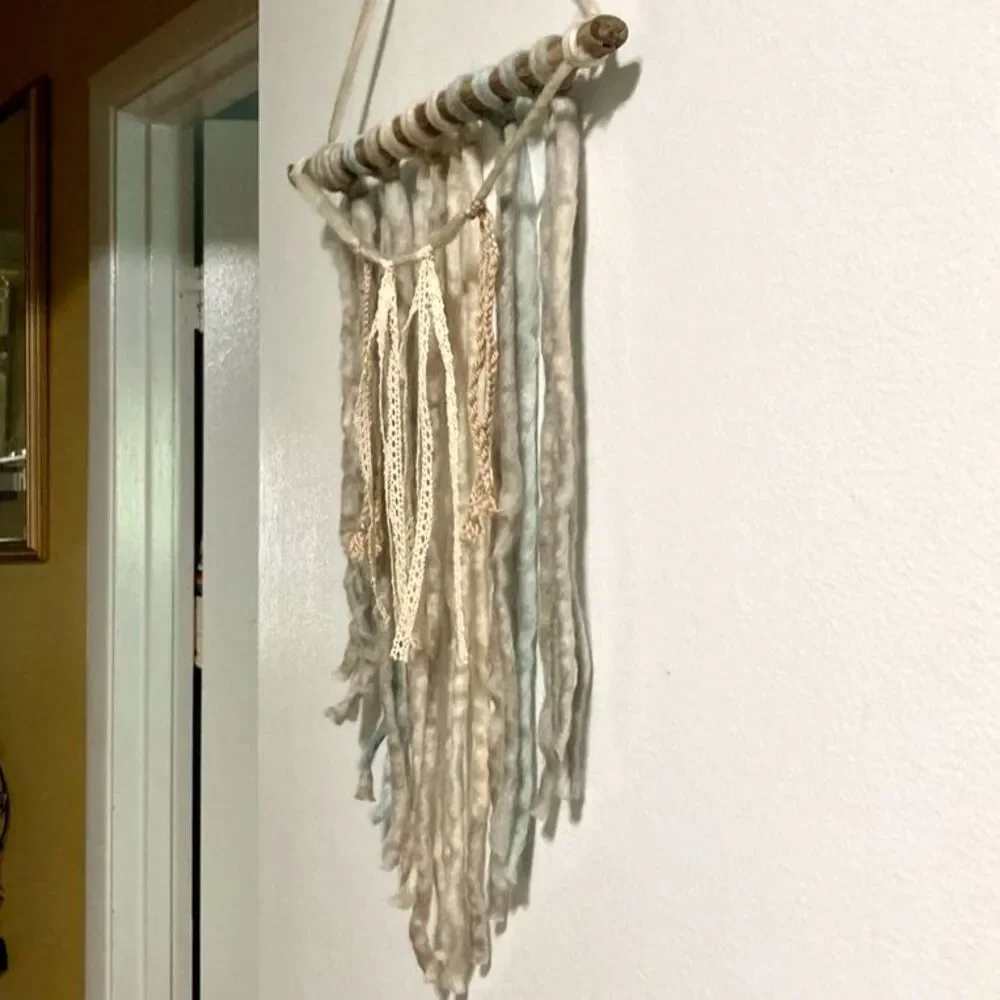 BOHEMIAN Boho Wall Art Natural WOOL Ribbon Twine Wall Hanging 14 x 27 inches
